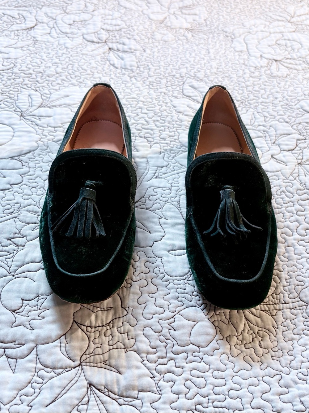 J.Crew Marie Velvet Tassel Loafers Dark Green Slip-On Flats Leather Sole Sz 9🧡 - Picture 11 of 11